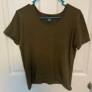 Banana Republic Silk Short Sleeve Olive Green Shirt - Size Large